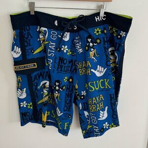 HIC Mens Boardshorts, Suck Em Up Big Braddah Hawaiian Vacation Size 42
